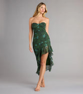 Romance In Bloom Floral Ruffle Slit Midi Dress