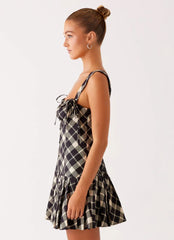 Tuni Cotton Mini Dress - Taupe Check