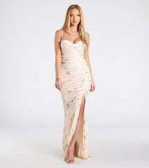 Jennifer Cowl Neck Bodycon Floral Velvet Formal Dress