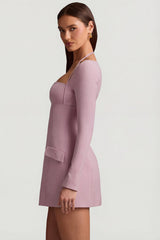 Pinstripe Structured A-Line Mini Dress in Mauve