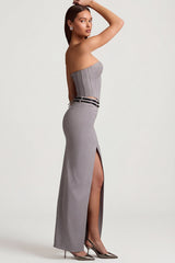 Pinstripe Low-Rise Maxi Skirt in Grey