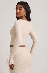 Ruffle Long-Sleeve Lace Top in Ivory