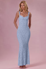 Premium Lace Sweetheart-Neck Gown in Powder Blue