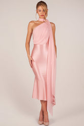 Scarf-Detail Midaxi Dress in Blush Pink