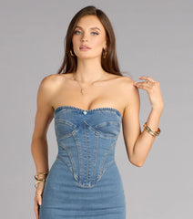 Elevated Edge Denim Corset Midi Dress