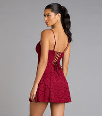 Romantic Notion Glitter Lace-Up Mini Dress