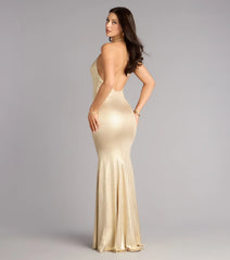 Teresa Metallic Rhinestone Open Back Formal Dress