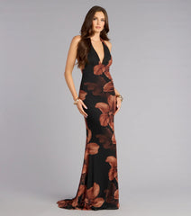 Kiana Floral Mesh Halter Mermaid Formal Dress