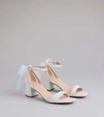 So Pretty Chiffon Bow Satin Block Heels