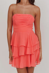 Veda Strapless Ruffle Mini Dress Peach