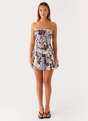 Larnie Linen Mini Dress - Bluewood Blossom