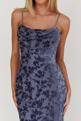 Well Versed Burnout Velvet Maxi Dress Slate Blue