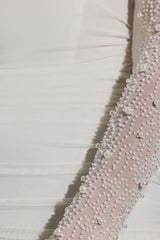 Embellished Long-Sleeve Mini Dress in White