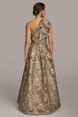 One Shoulder Bow Jacquard Ball Gown