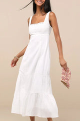 Esmeray White Lace Sleeveless Tiered Midi Dress