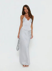 Devotedness Satin Corset Maxi Dress Silver