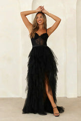 Elegantly Dressed Tulle Maxi Dress Black