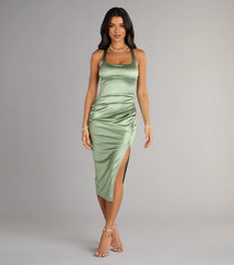 Brea Satin Halter Bodycon Midi Dress