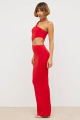 Premium Jersey Asymmetric Cut Out Maxi Dress in Scarlet Red