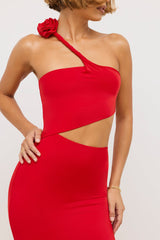Premium Jersey Asymmetric Cut Out Maxi Dress in Scarlet Red