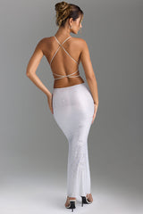 Embellished Cut-Out Backless Maxi Dress in White
