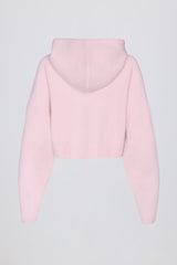 Soft Knit Zip-Up Cropped Hoodie in Soft Pink