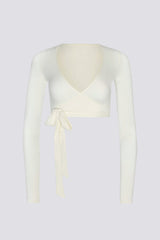 Soft Jersey Wrap Crop Top in White