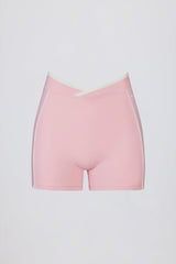 Soft Active Wrapover Contrast Mini Shorts in Powder Pink