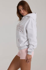 Oversized Applique Hoodie in Grey Marl