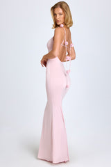 Slinky Jersey Floral-Appliqué Gown in Blush