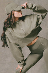 Cotton Jersey Acid Wash Cropped Sweatshirt in Light Green