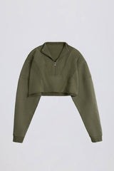 Cotton Jersey Acid Wash Cropped Sweatshirt in Light Green