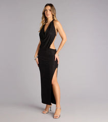 Midnight Intentions Glitter Halter Maxi Dress