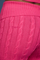 Cable Knit Foldover Flared Trousers in Hot Pink