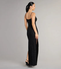 Arianna Rhinestone Mesh High Slit Column Dress