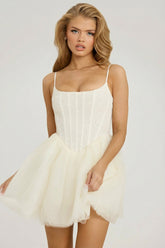 Embellished Corset Tulle Skirt Mini Dress in White