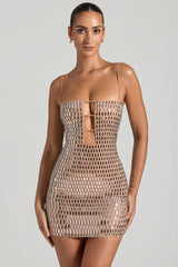 Embellished Cut-Out Mini Dress in Honey