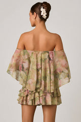 Off-Shoulder Ruffled Mini Dress in Floral Multi Print