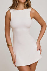 High Neck Open Back Mini Dress in White
