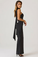 Scarf-Detail Strapless Gown in Black