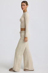 Low-Rise Wide-Leg Joggers in Bone