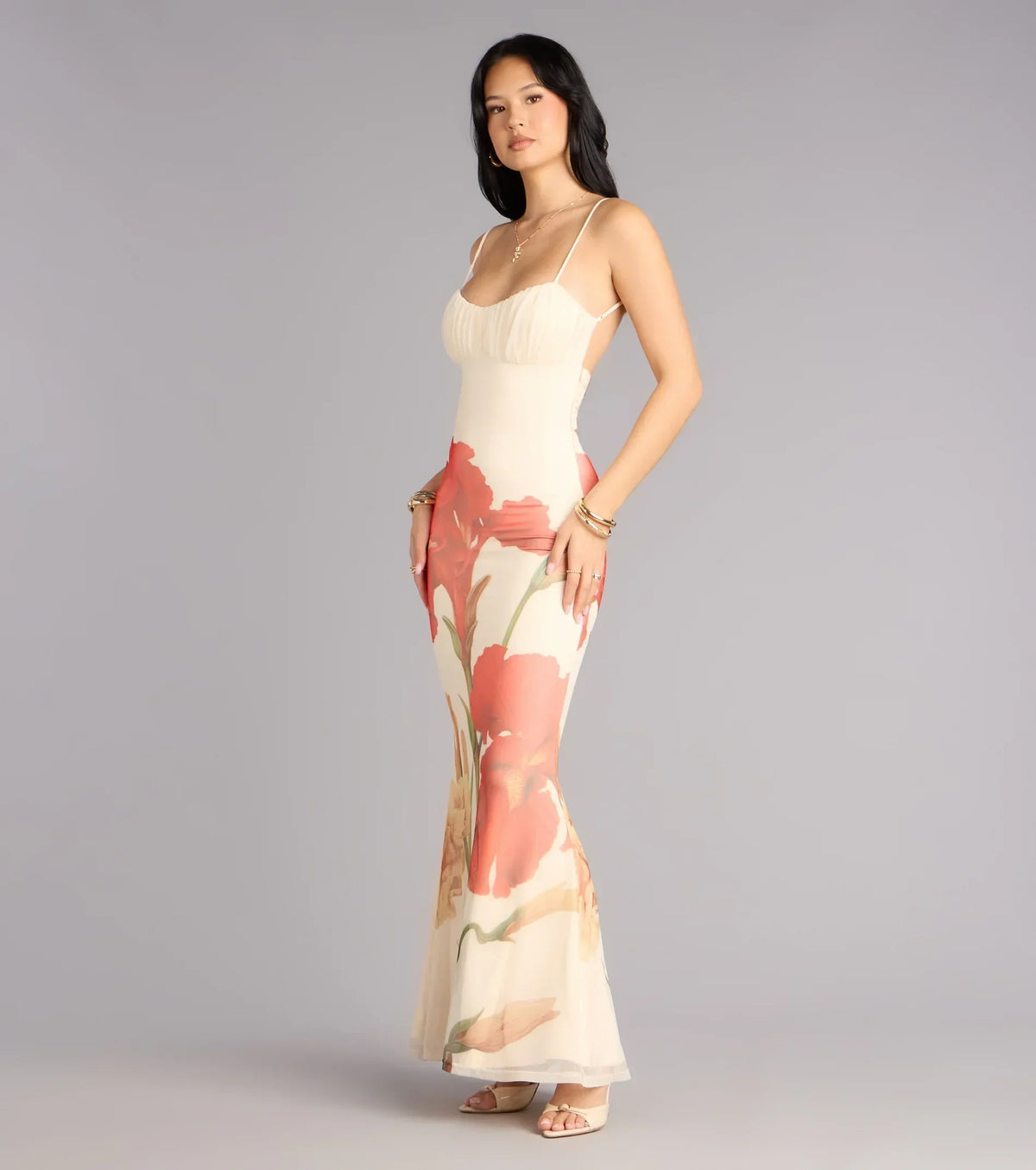 Soft Spoken Stunner Floral Mesh Maxi Dress