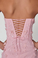 Lace-Up Corset Midaxi Dress with Split in Soft Pink