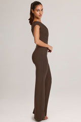 Modal One-Shoulder Jumpsuit in Chocolate Brown