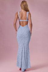 Premium Lace Sweetheart-Neck Gown in Powder Blue