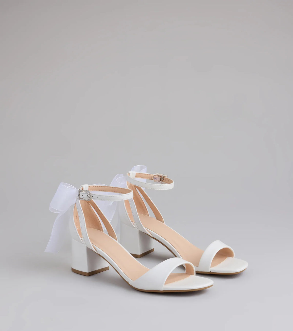 So Pretty Chiffon Bow Satin Block Heels