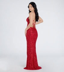 Mckenna Lace-Up Slit Sequin Beaded Formal Dress