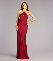 Meredith Satin Halter Open Back Formal Dress