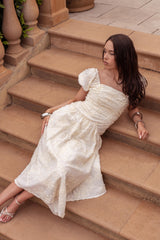 Telma Puff Sleeves Midi Dress Butter
