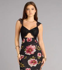 Love Language Floral Lace Slit Maxi Dress